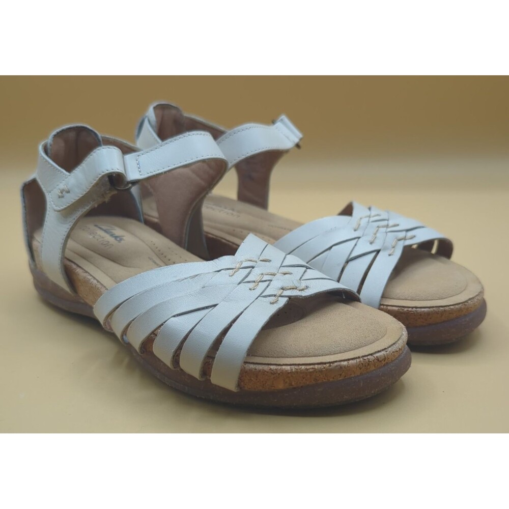 Clark's Collection Roseville Cove Sz 6 Parchment Leather Cork Sandals Cushioned